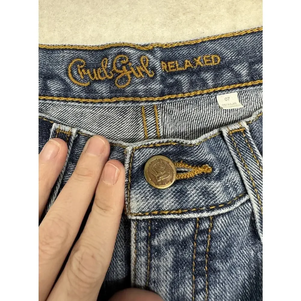 Cruel Girl Denim Jeans Womens 7 Medium Wash Straight Leg Mid Rise Blue Denim - Picture 2 of 9